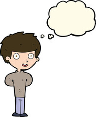 cartoon happy boy with thought bubble