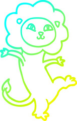 cold gradient line drawing of a cartoon happy lion