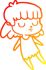 warm gradient line drawing of a cartoon indifferent woman