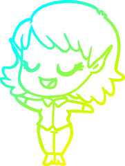 Fototapeta premium cold gradient line drawing of a happy cartoon elf girl