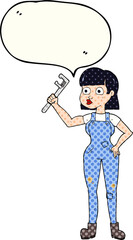 freehand drawn comic book speech bubble cartoon female plumber