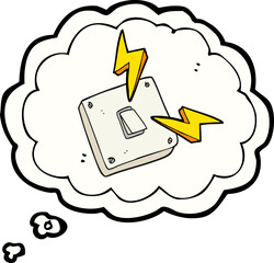 freehand drawn thought bubble cartoon sparking electric light switch