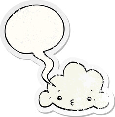 cartoon cloud with speech bubble distressed distressed old sticker