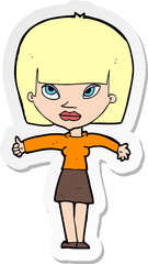 sticker of a cartoon woman giving thumbs up symbol