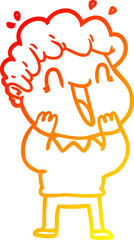 warm gradient line drawing of a cartoon happy man