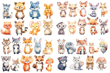 Collection cute animals watercolor Sublimation design,white background for removing background