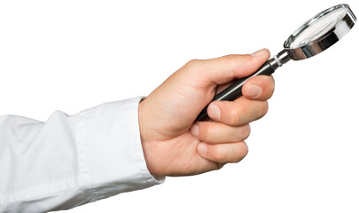 Business human hand and magnifying glass
