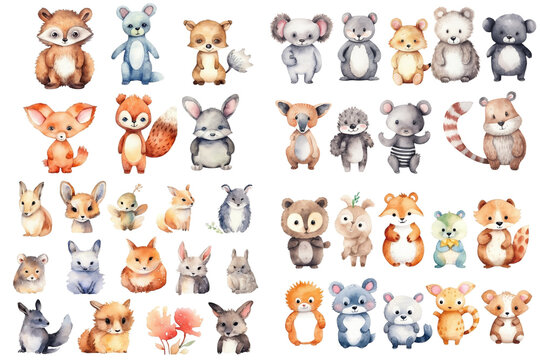 Collection cute animals watercolor Sublimation design,white background for removing background