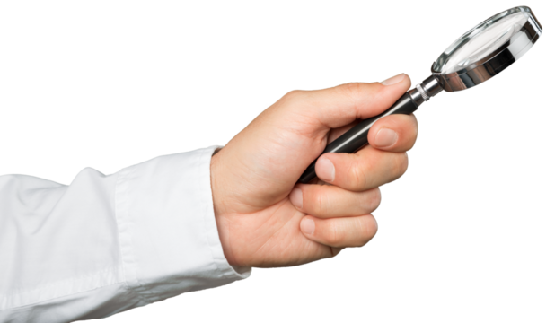Business human hand and magnifying glass