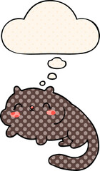 cartoon cat with thought bubble in comic book style