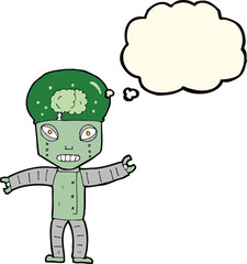 funny cartoon robot with thought bubble