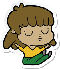 sticker of a cartoon indifferent woman sitting