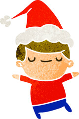 hand drawn christmas retro cartoon of kawaii boy