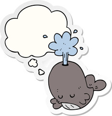 cartoon spouting whale with thought bubble as a printed sticker