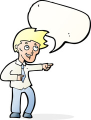 cartoon funny office man pointing with speech bubble