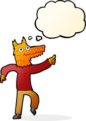 cartoon fox man with thought bubble