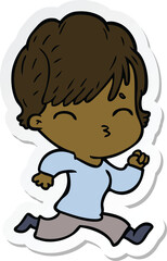 sticker of a cartoon woman thinking