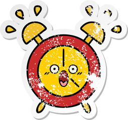 distressed sticker of a cute cartoon alarm clock