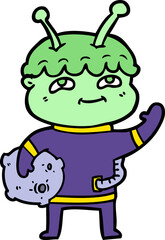 friendly cartoon spaceman waving