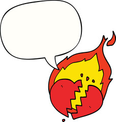 cartoon flaming heart with speech bubble