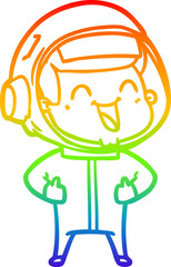 rainbow gradient line drawing of a happy cartoon astronaut