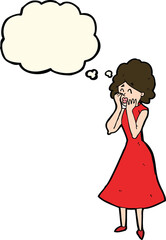 cartoon worried woman with thought bubble