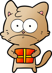 cartoon cat with present