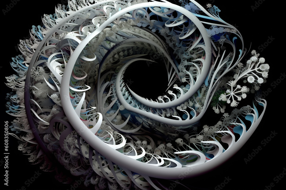 Aufkleber A mesmerizing paper-cut representation of a DNA molecule unraveling and forming intricate patterns and shapes, illustrating the versatility.  Generative AI technology.
