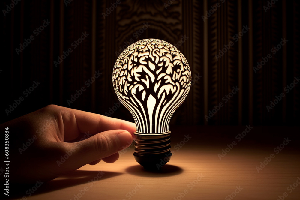 Fototapete a stunning paper-cut representation of a lightbulb illuminating a dark room, with delicate cutouts d