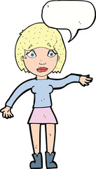 cartoon surprised woman with speech bubble