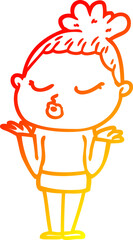 warm gradient line drawing of a cartoon calm woman