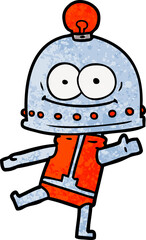 happy carton robot with light bulb