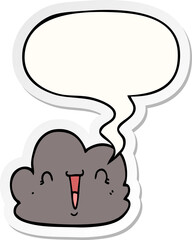 cartoon happy cloud with speech bubble sticker