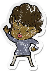 distressed sticker of a cartoon woman with eyes shut