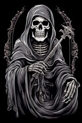 Fototapeta na wymiar illustration, death skeleton for halloween, ai generative