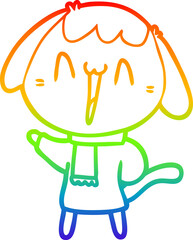 rainbow gradient line drawing of a cute cartoon dog