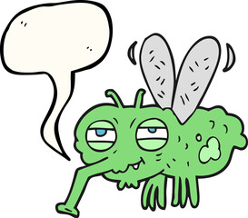 freehand drawn speech bubble cartoon fly