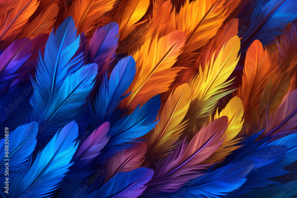 Aufkleber An artistic composition of feathers in a gradient color scheme, transitioning from one hue to another, Generative AI technology.
