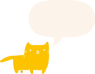 cartoon cat with speech bubble in retro style