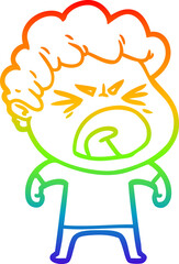 rainbow gradient line drawing of a cartoon furious man