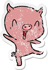 distressed sticker of a cartoon pig dancing