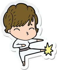 sticker of a cartoon woman thinking
