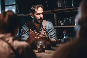 A barista passionately sharing their coffee knowledge and expertise, conducting a workshop or demonstration to educate others about the art of coffee. Generative AI