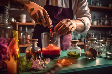A bartender creating a signature cocktail for a customer, using unique ingredients and techniques to deliver a one-of-a-kind drinking experience. Generative AI