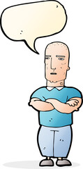 cartoon annoyed bald man with speech bubble