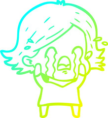 Fototapeta premium cold gradient line drawing of a cartoon woman crying