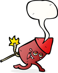 cartoon funny firework character with speech bubble