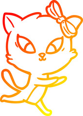 warm gradient line drawing of a cartoon cat