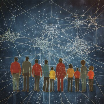 Family constellations, family therapy, or ancestral patterns illustration. Created with generative AI technology.