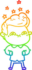 rainbow gradient line drawing of a cartoon excited man